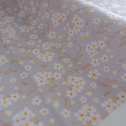 White Yellow Floral Light Grey Cotton
